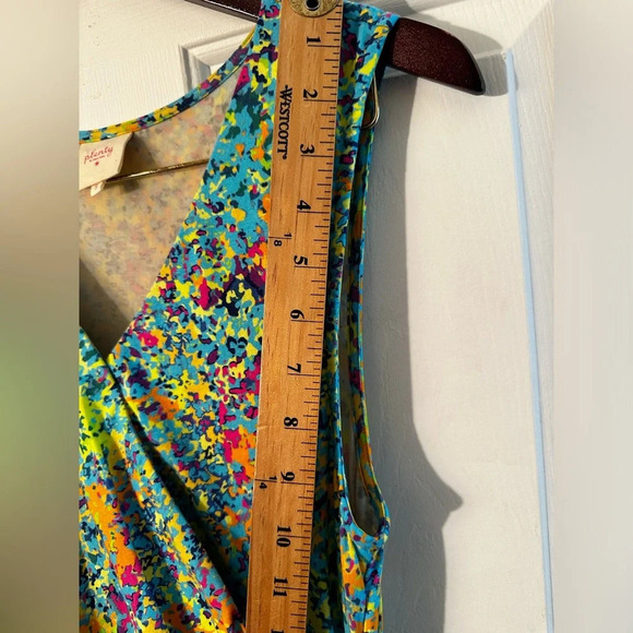 ANTHROPOLOGIE Plenty Tracy Reese Wrap V-Neck Bubble Dress SM Blue Motif MONET - Picture 13 of 16